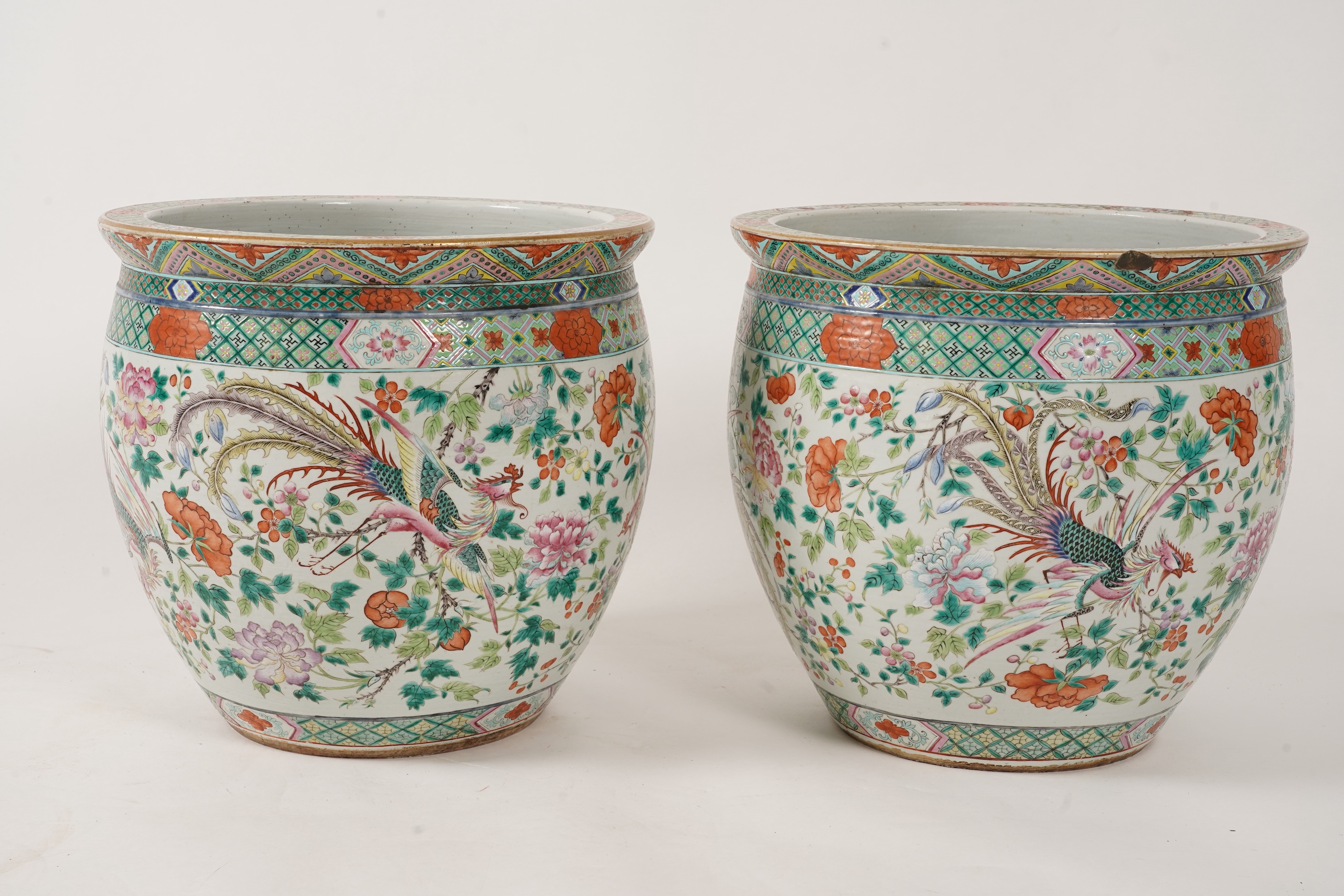 A good pair of large Chinese famille rose fish bowls, 19th century